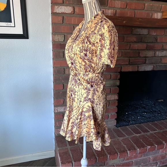 Sandro Paris Suzette Yellow Floral Ruffle Mini Dress Sz 2 - Picture 7 of 11